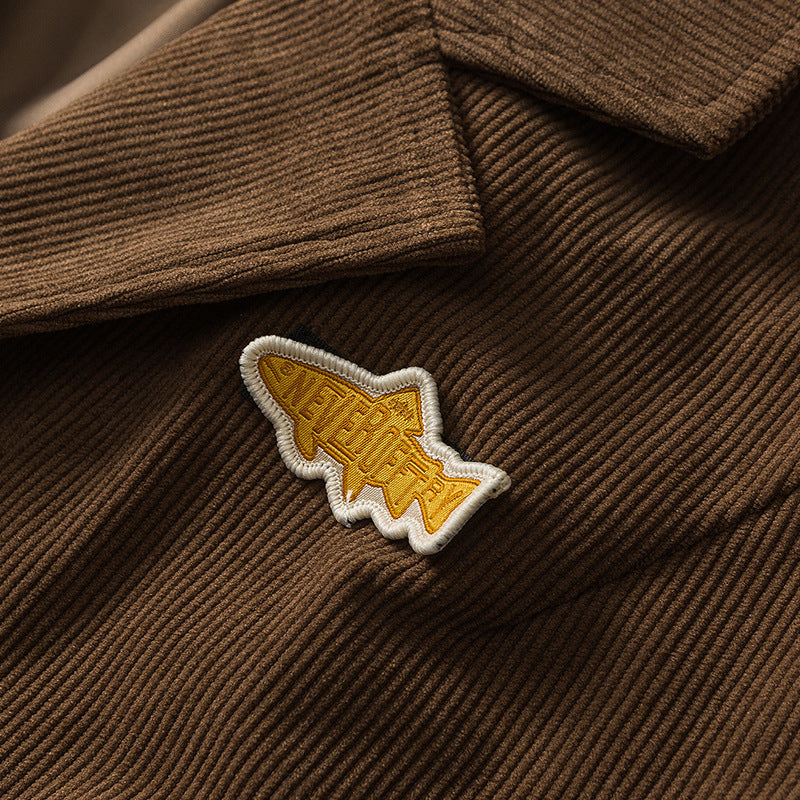 Plain corduroy folded neck jacket