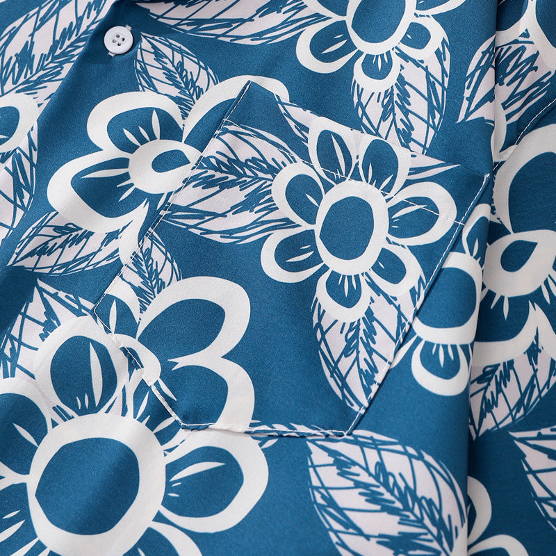 Retro floral all-over print aloha short-sleeved shirt