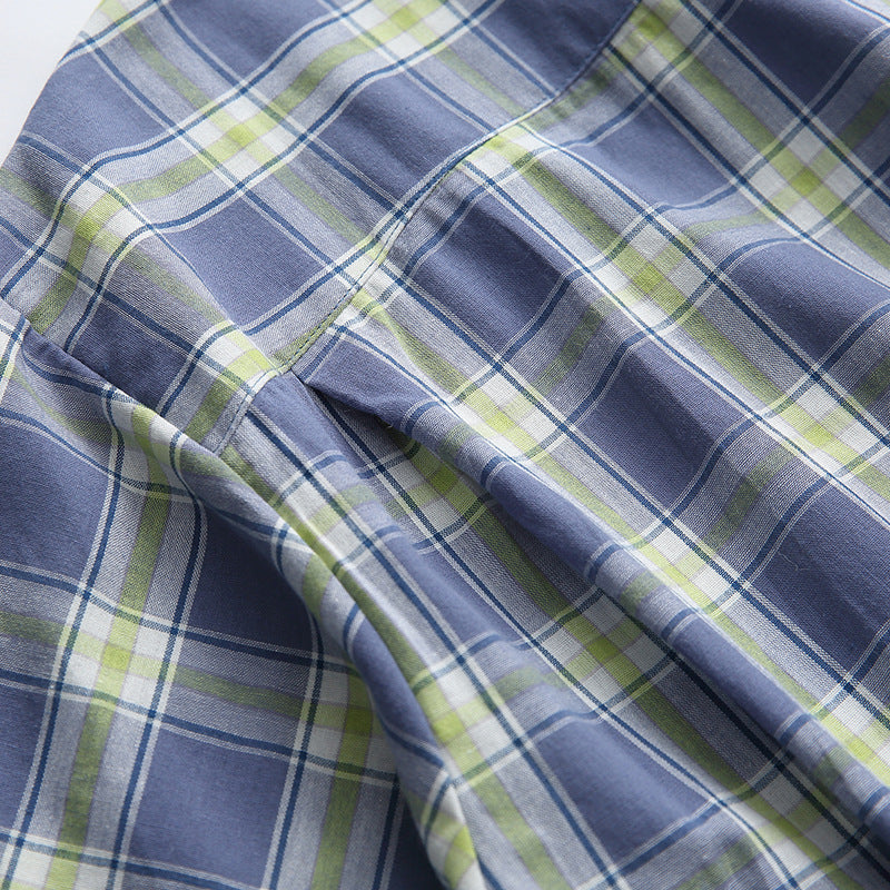 Classic checkered fold-over neck short-sleeved shirt