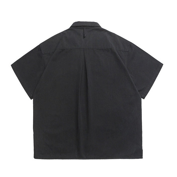 Plain multi-pocket work short-sleeved shirt