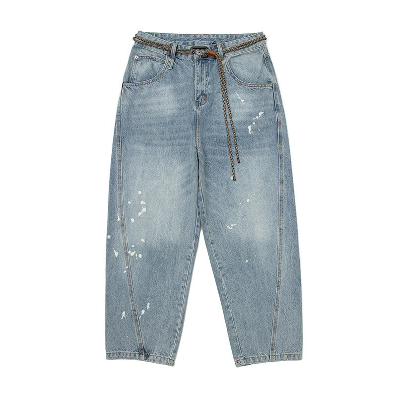 Loose-fit wide-leg painted dot denim pants