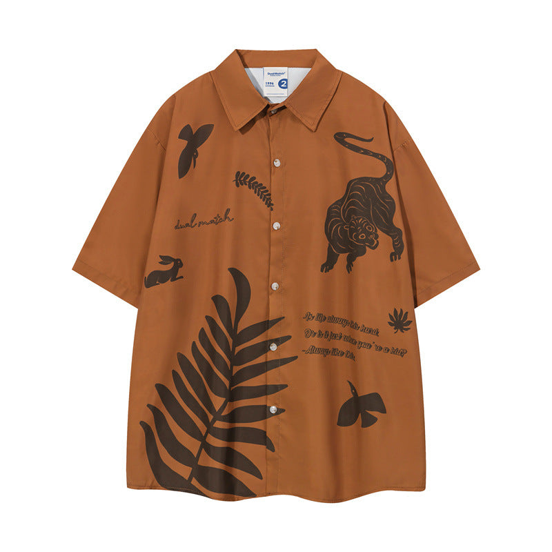 Animal and plant print short-sleeved shirt
