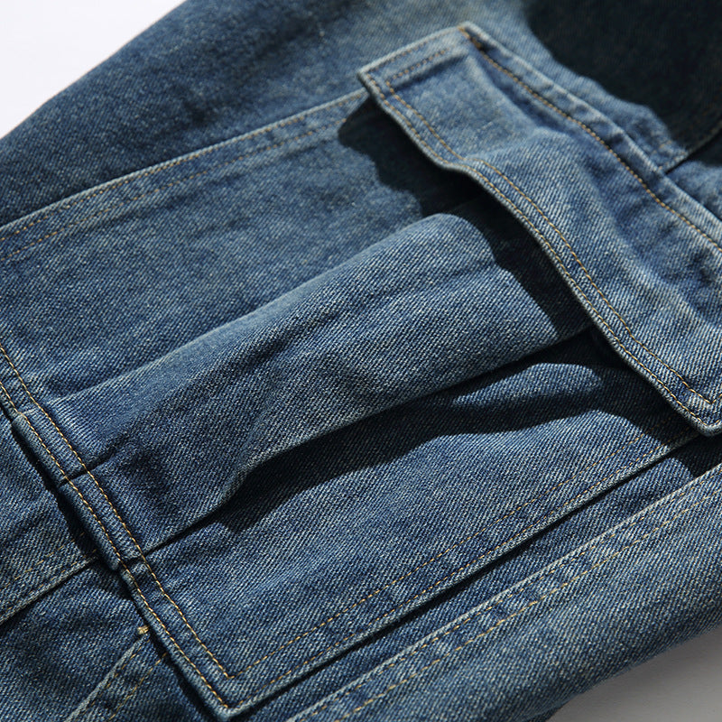 Washed Pocket Straight Jeans