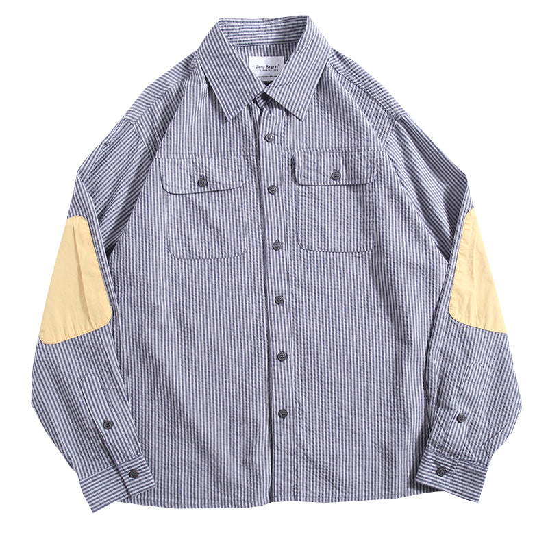 Retro Striped Elbow Patchwork Long Sleeve Shirt