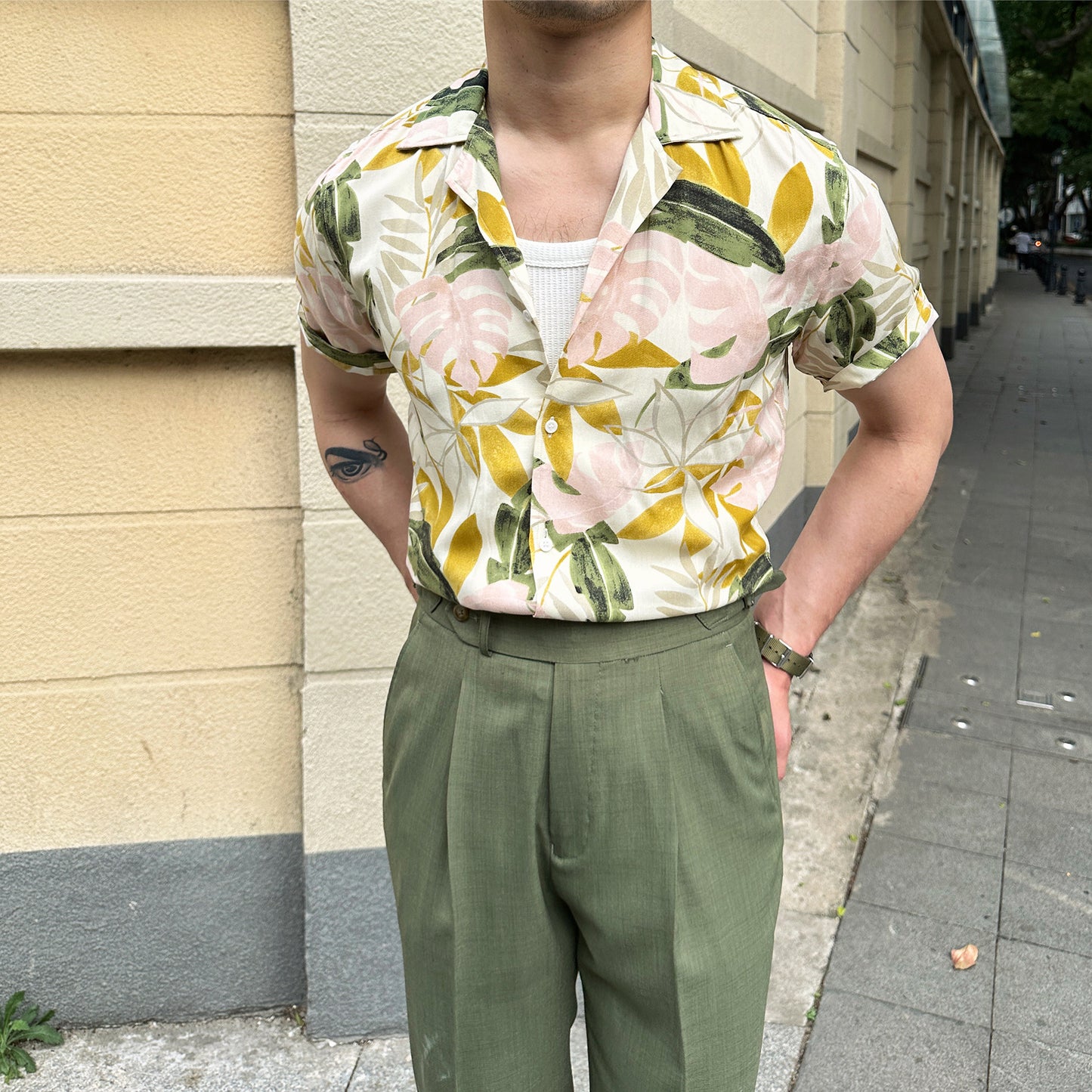 Cuban-colored floral print aloha shirt