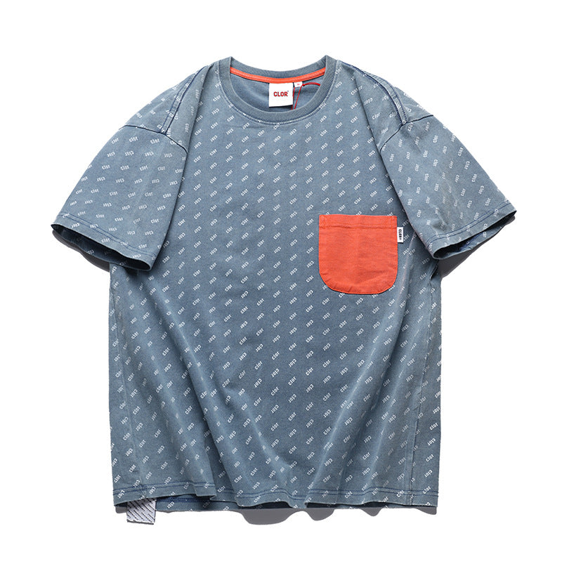 Color-coordinated pocket print casual short-sleeved t-shirt