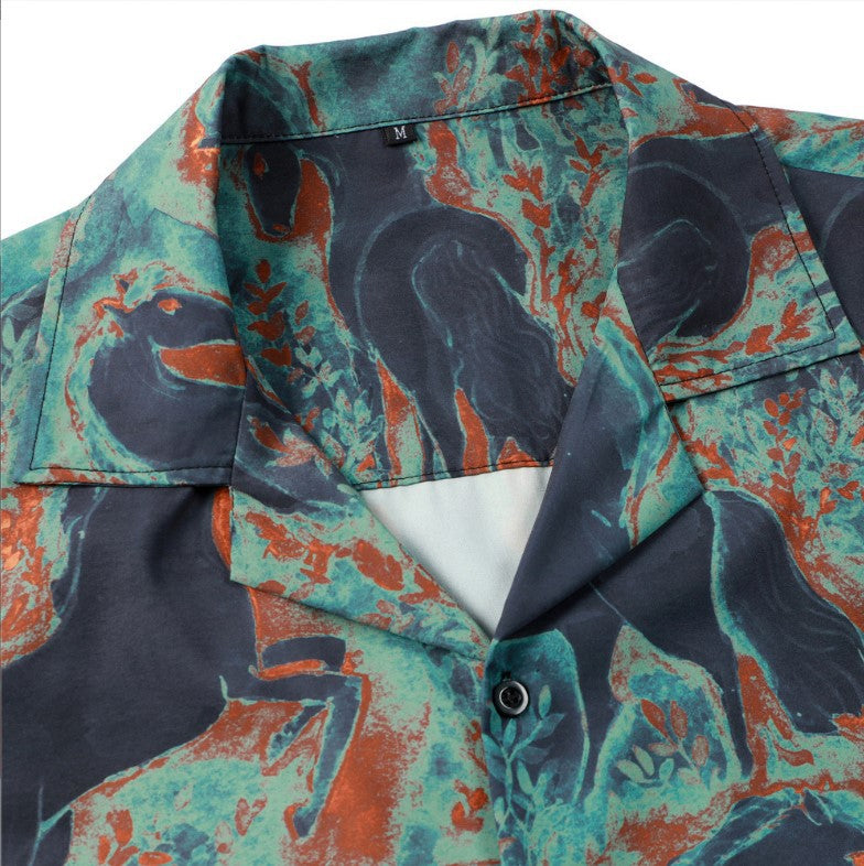 Retro Hawaiian "Horse" Print Short Sleeve Shirt