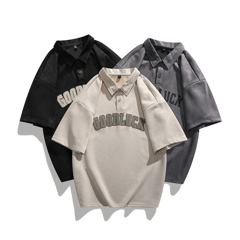 Retro Suede Alphabet Polo Shirt