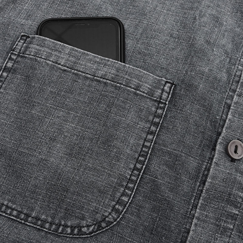 Distressed Wash Retro Denim Short Sleeve Shirt