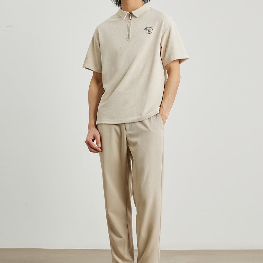 Embroidered Zipper Classic Polo Shirt