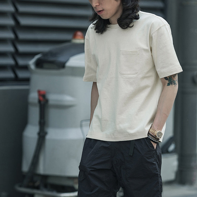 Plain roving cotton pocket tee in 4 colors