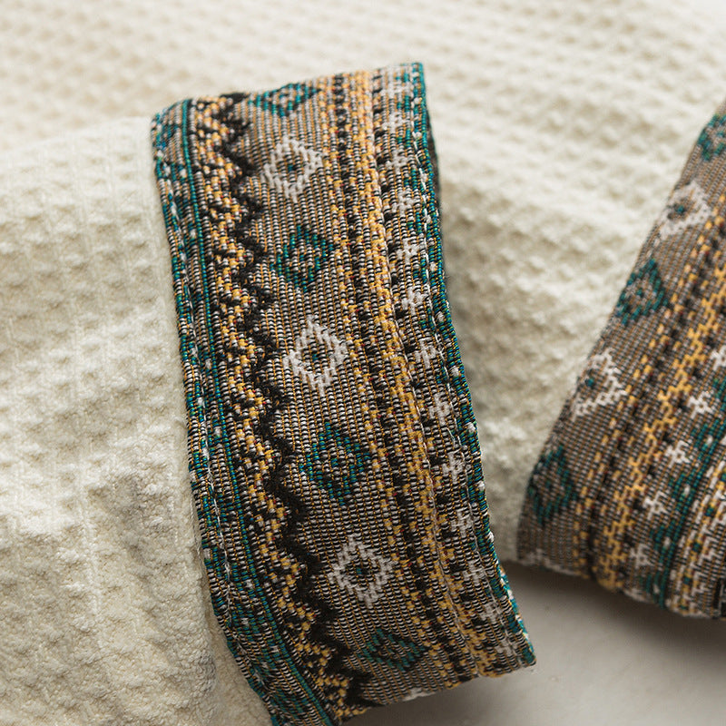 Jacquard patchwork ethnic waffle jacket
