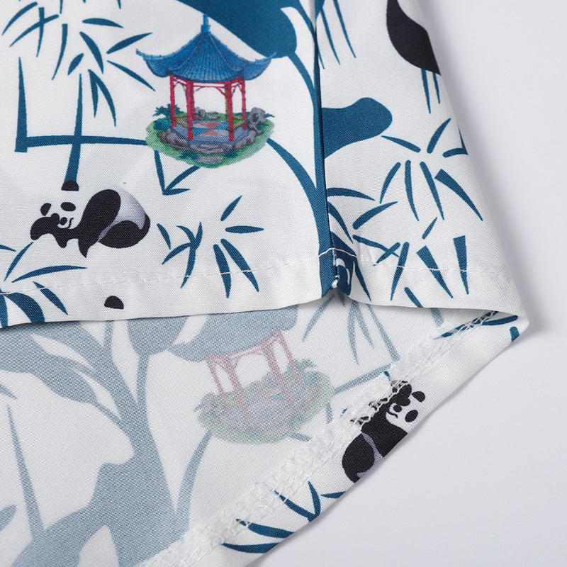 Hawaiian Panda Bamboo Print Short Sleeve Shirt