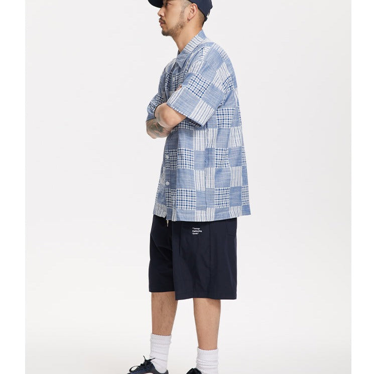 Check and stripe short-sleeved shirt
