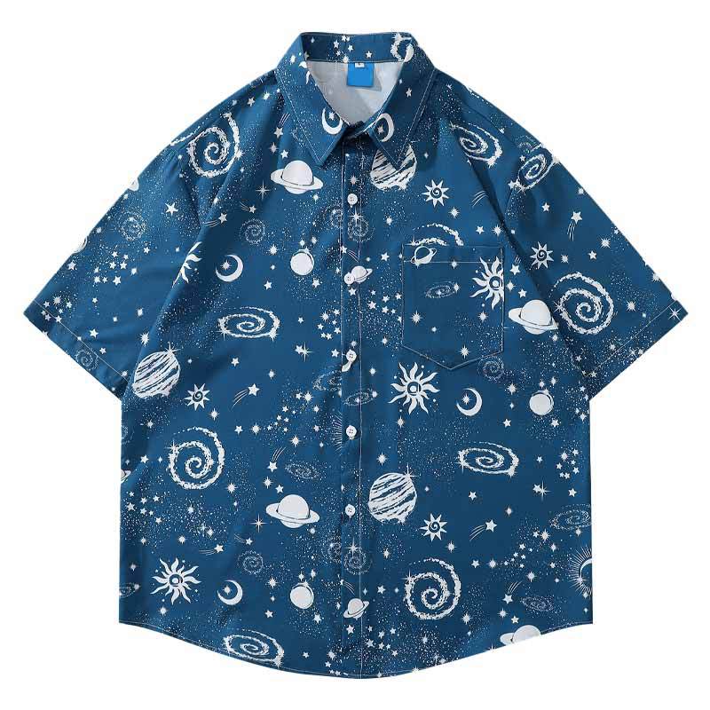 Space/Sky Print Short Sleeve Shirt
