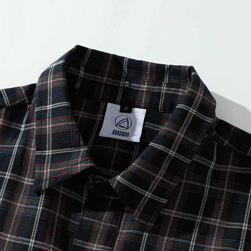Tartan check short-sleeved shirt with dot buttons