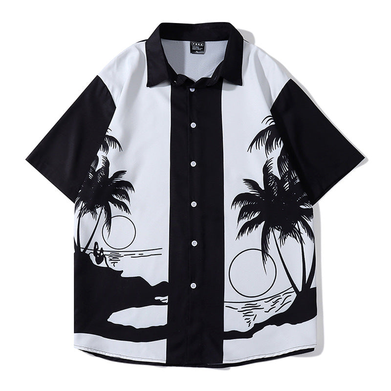 Classic black and white coconut yam short-sleeved shirt