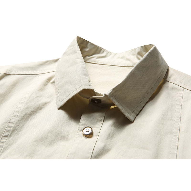 Fashionable color matching multi-pocket long-sleeved shirt
