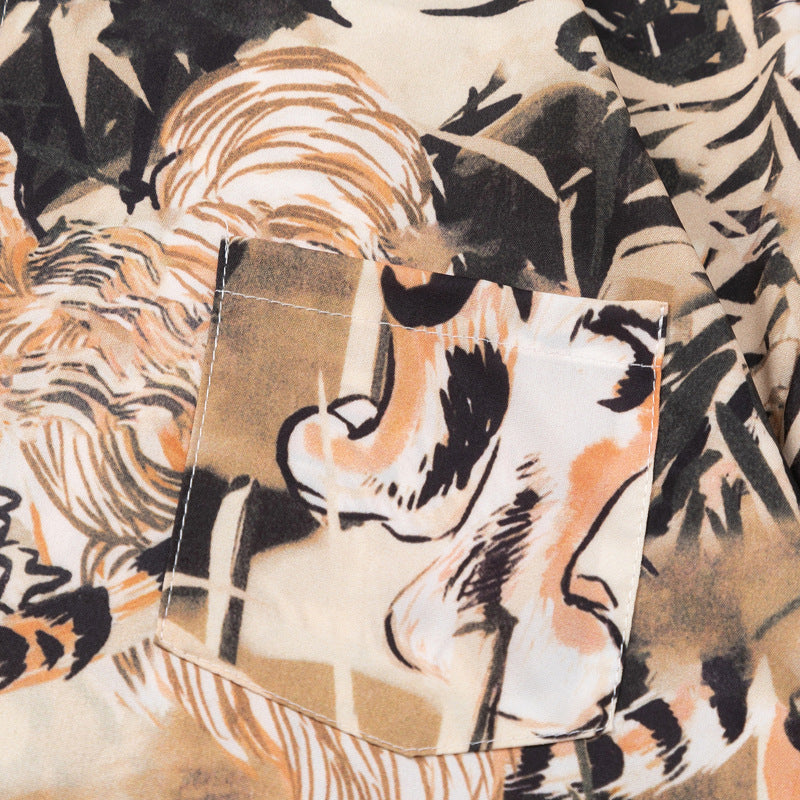 Retro "Tiger" Print Short Sleeve Shirt