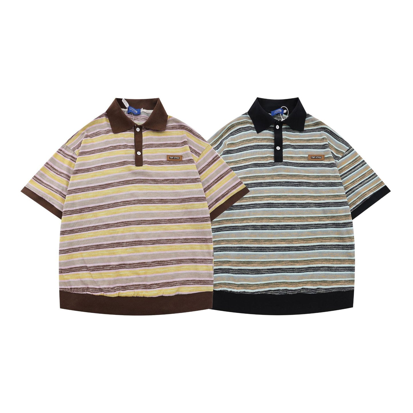 Retro color-striped polo shirt