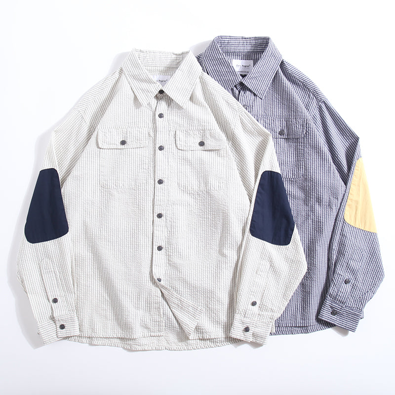 Retro Striped Elbow Patchwork Long Sleeve Shirt