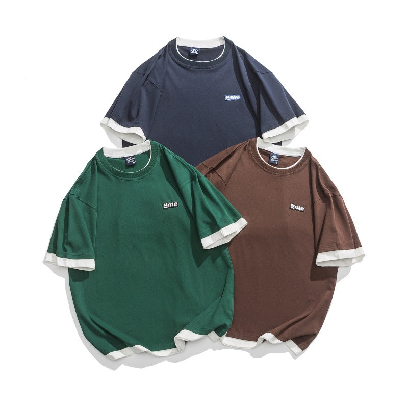 Choose from three colors. Simple color combination. Easy to match short-sleeved T-shirt.