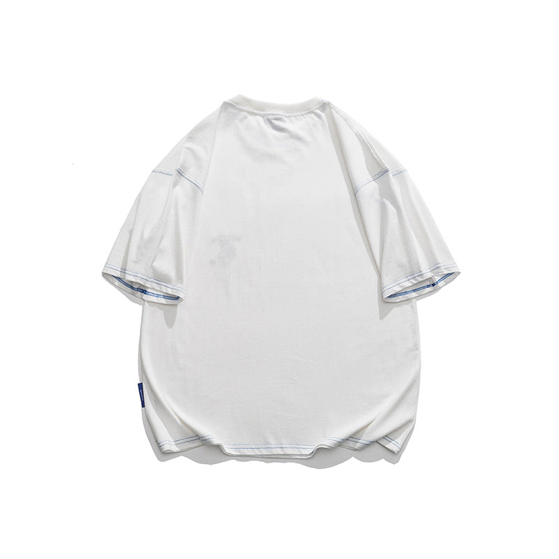Fresh embroidered color matching short sleeve T-shirt