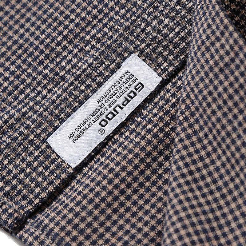 Thin gingham check short-sleeved shirt with flap pockets