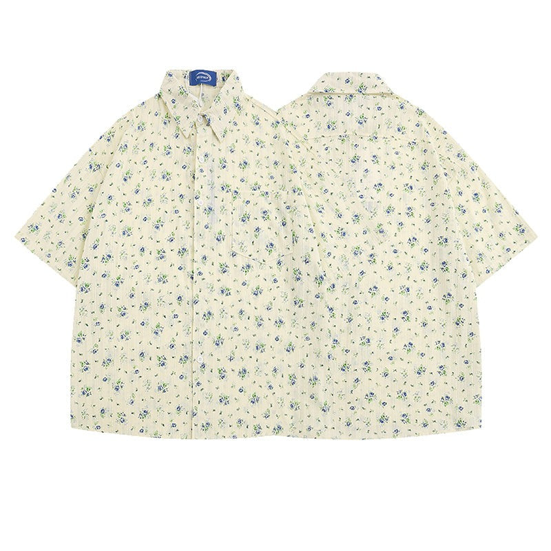 Hawaiian floral print short-sleeved aloha shirt