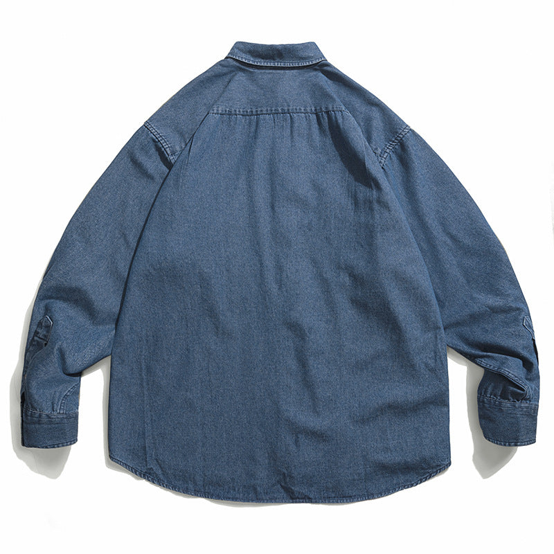Classic retro pocket denim long sleeve shirt