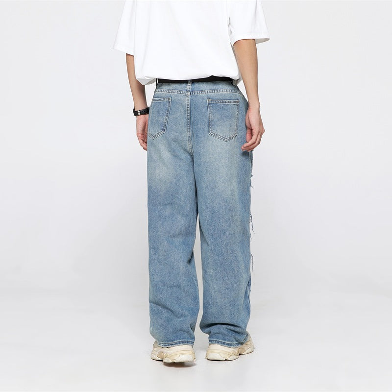 Distressed straight-leg jeans