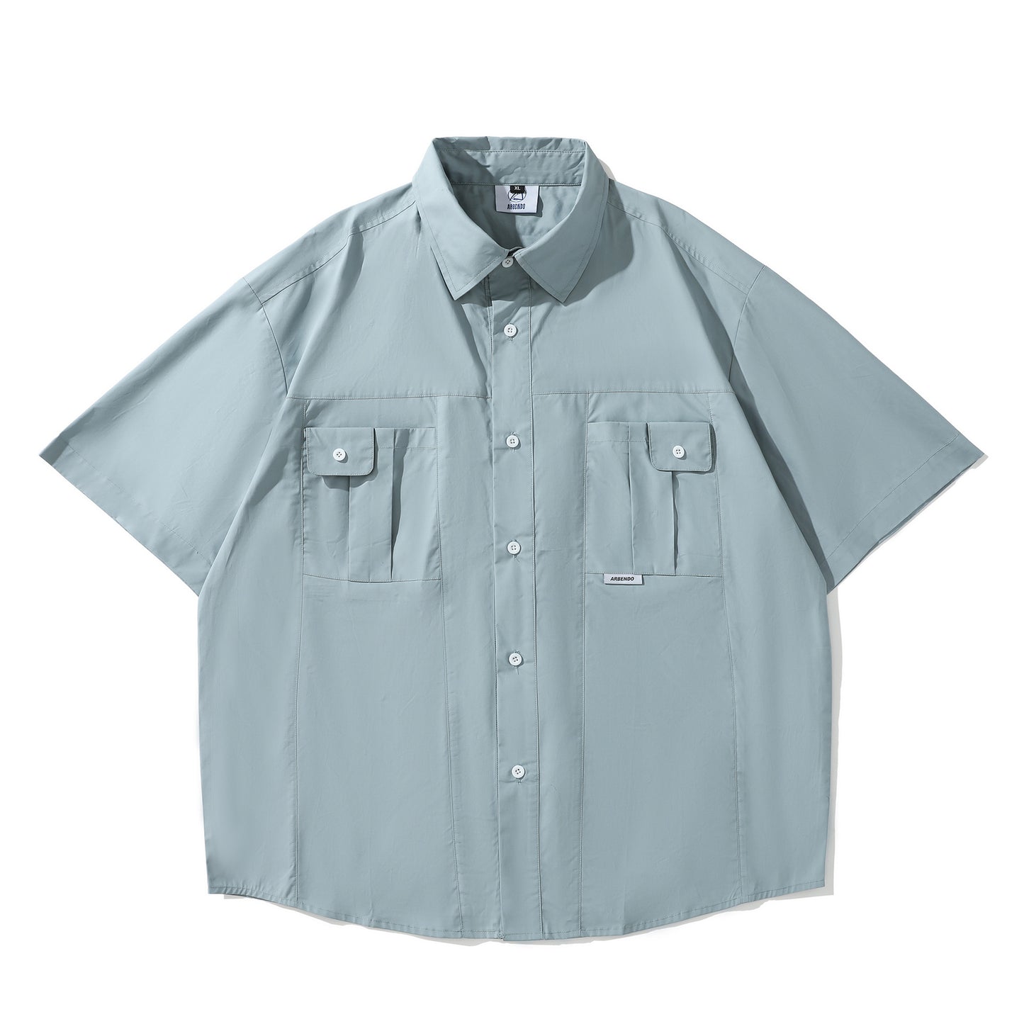 Plain short-sleeved work shirt with pocket
