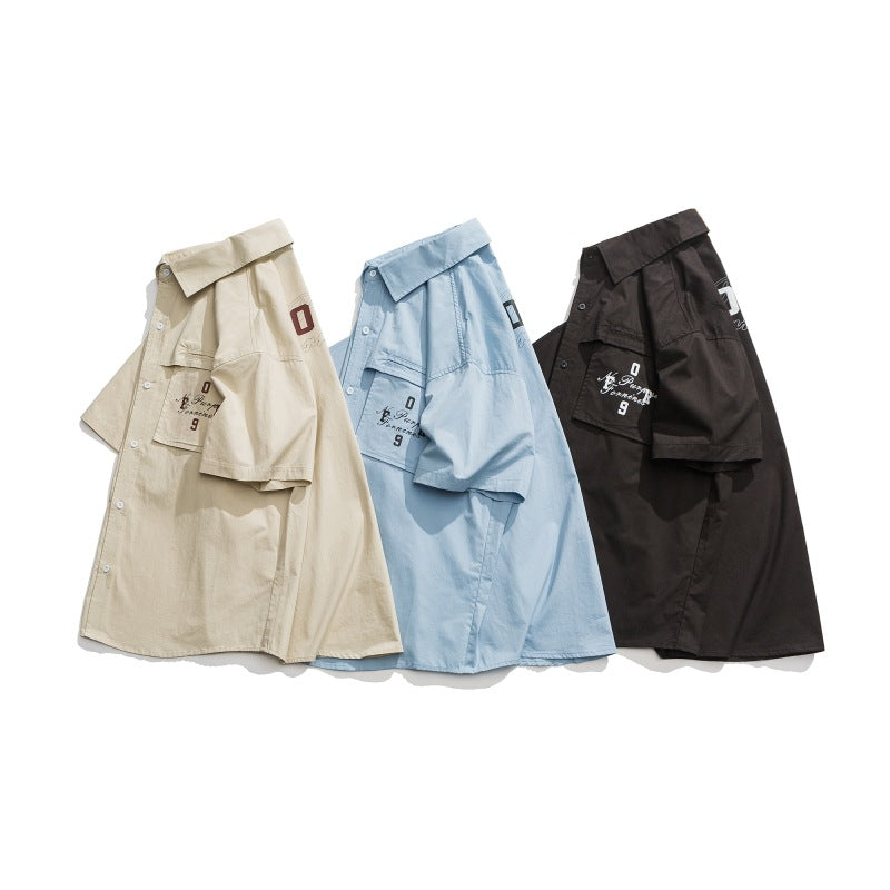 Printed pocket plain work short sleeve shirt
