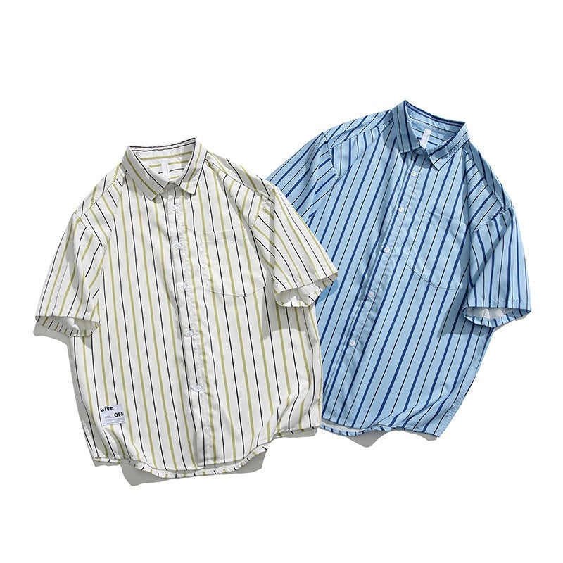 定番ストライプ合わせやすい半袖シャツ
