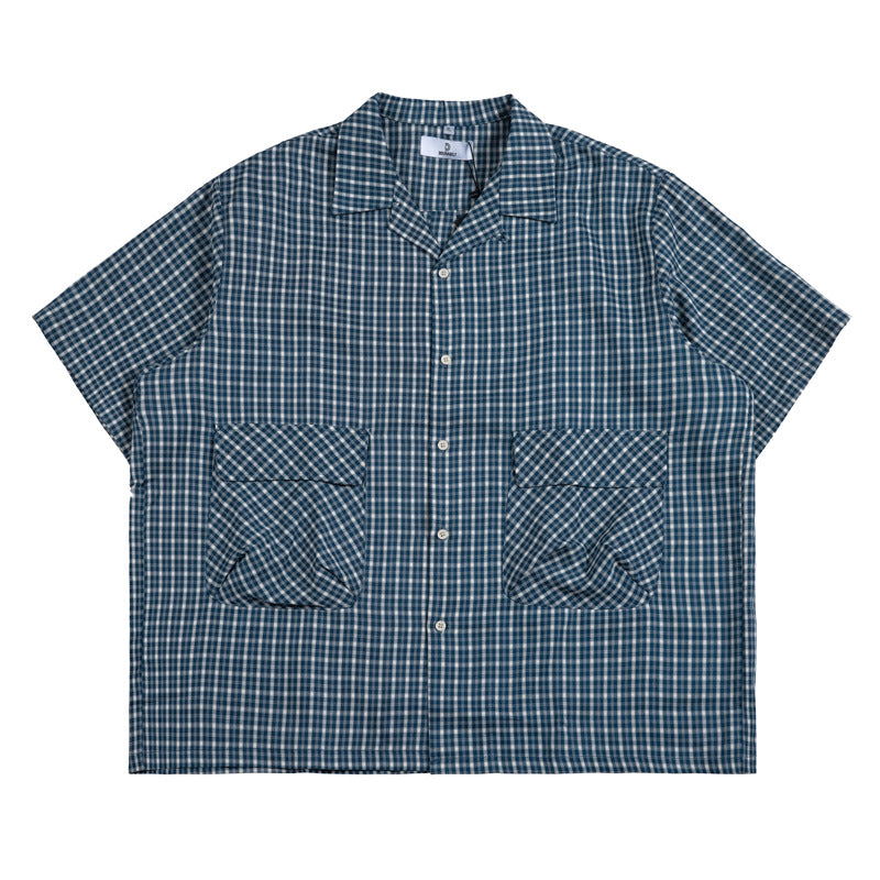 Classic Cuban check pattern work short-sleeved shirt