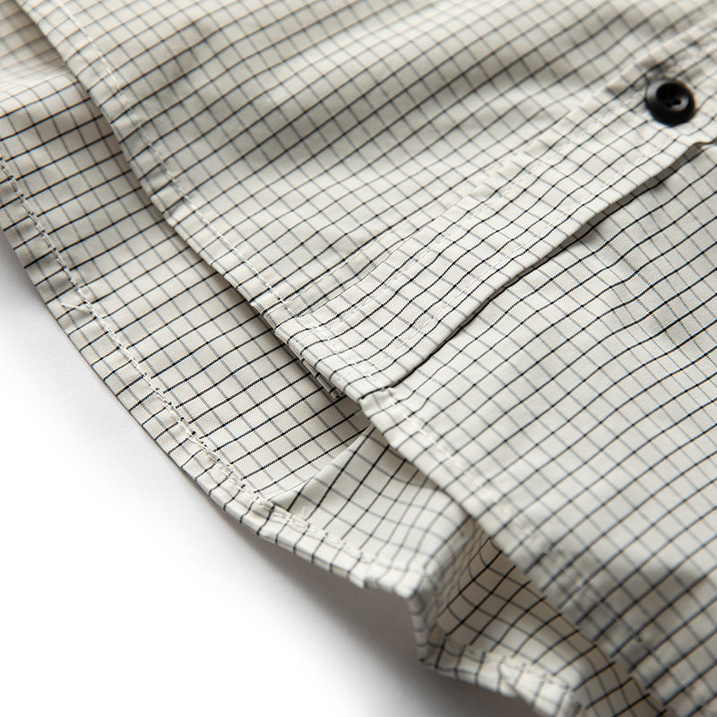 Checkered pocket work short-sleeved shirt