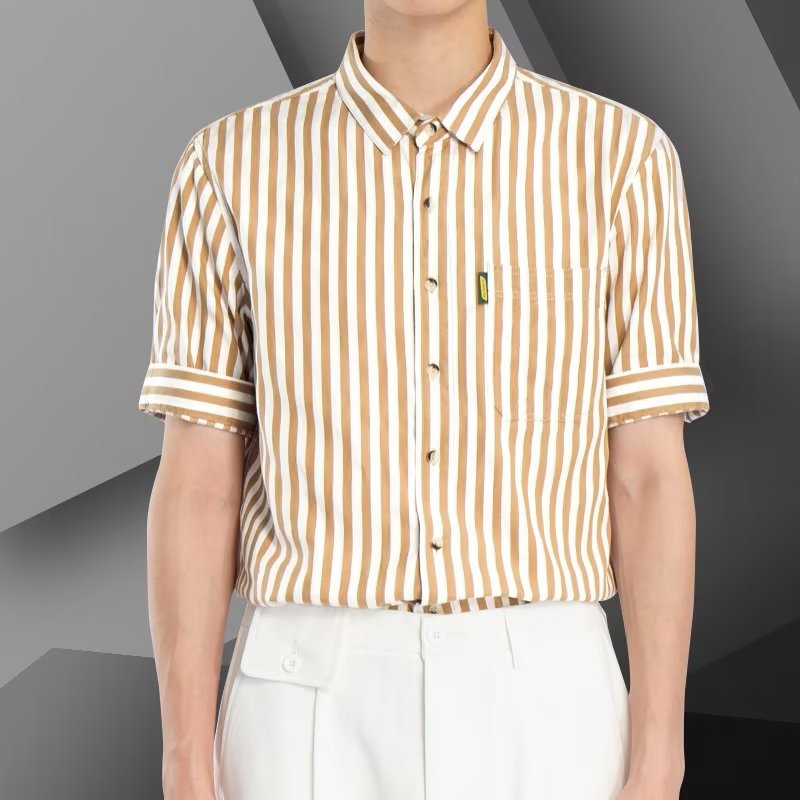 Three-color classic striped work short-sleeved shirt