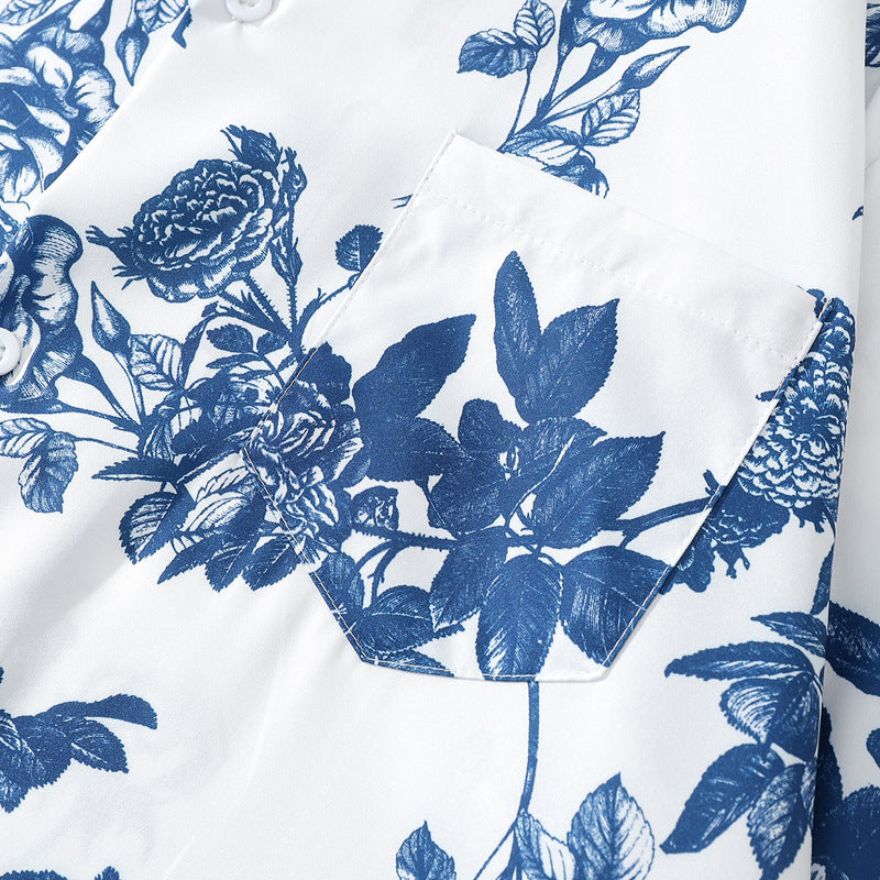 Fresh Cuban-colored all-over print short-sleeved aloha shirt