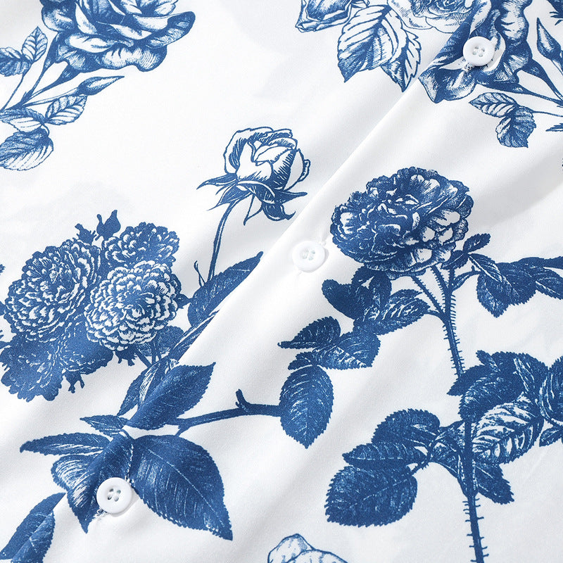 Fresh Cuban-colored all-over print short-sleeved aloha shirt