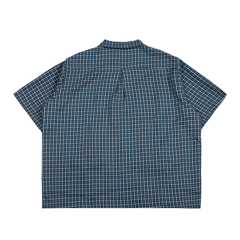 Classic Cuban check pattern work short-sleeved shirt