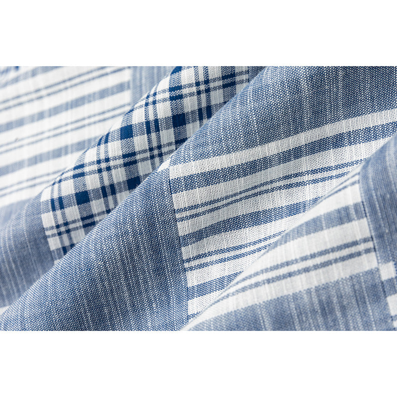 Check and stripe short-sleeved shirt