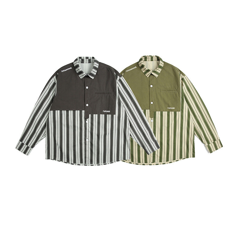 Retro striped long-sleeved work shirt
