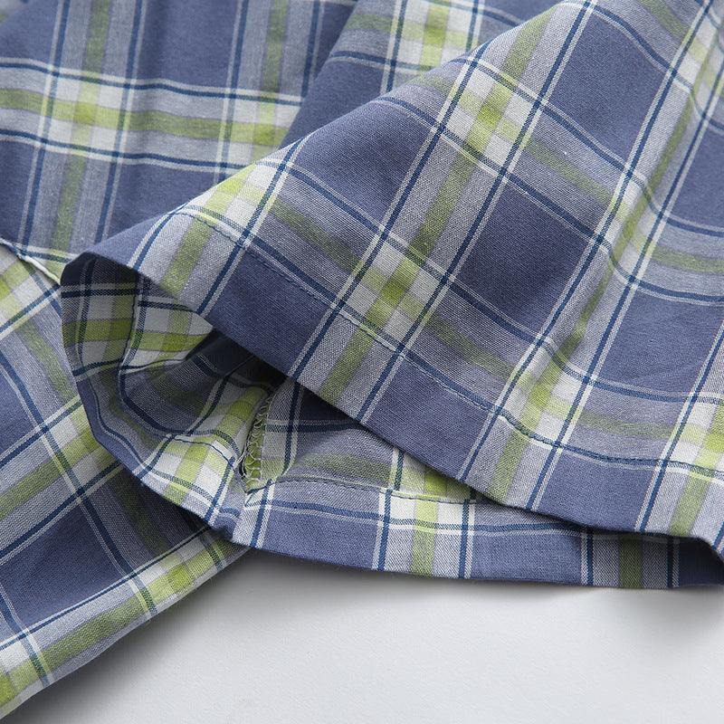 Classic checkered fold-over neck short-sleeved shirt