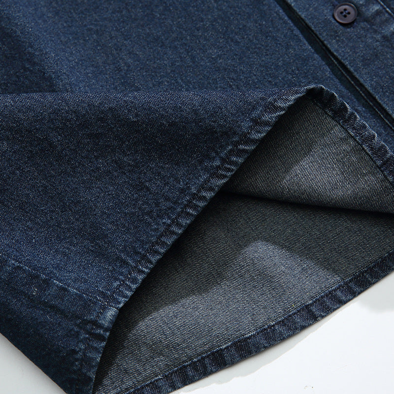 Plain washed denim collarless jacket