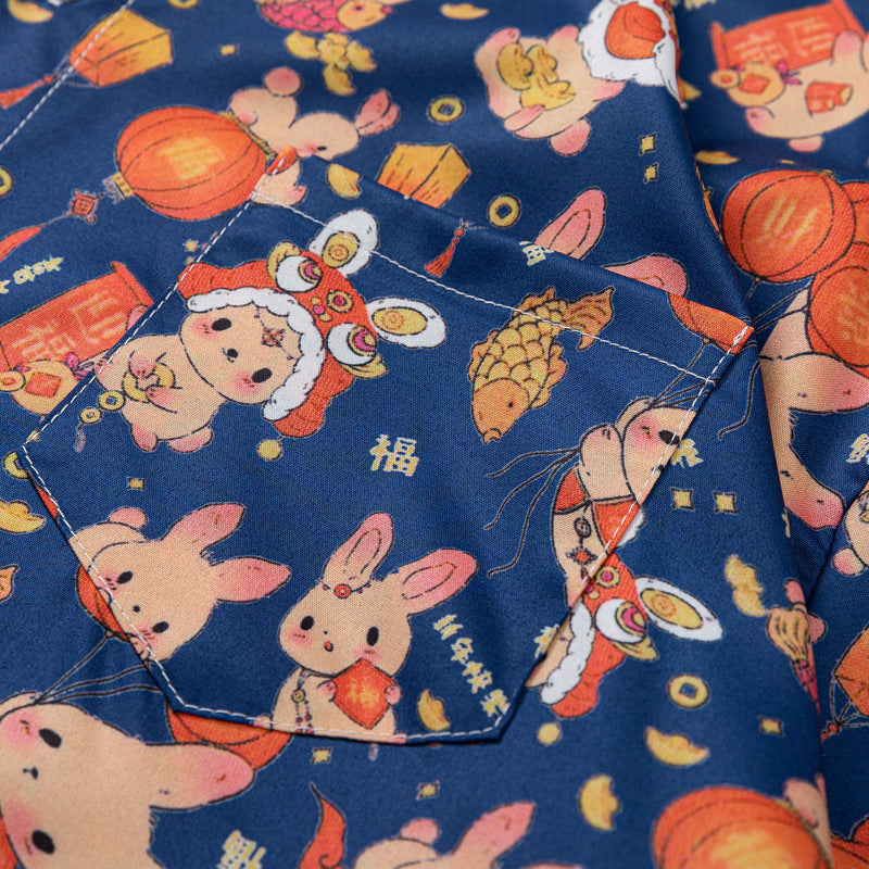 Retro "Rabbit" all-over print short-sleeved shirt