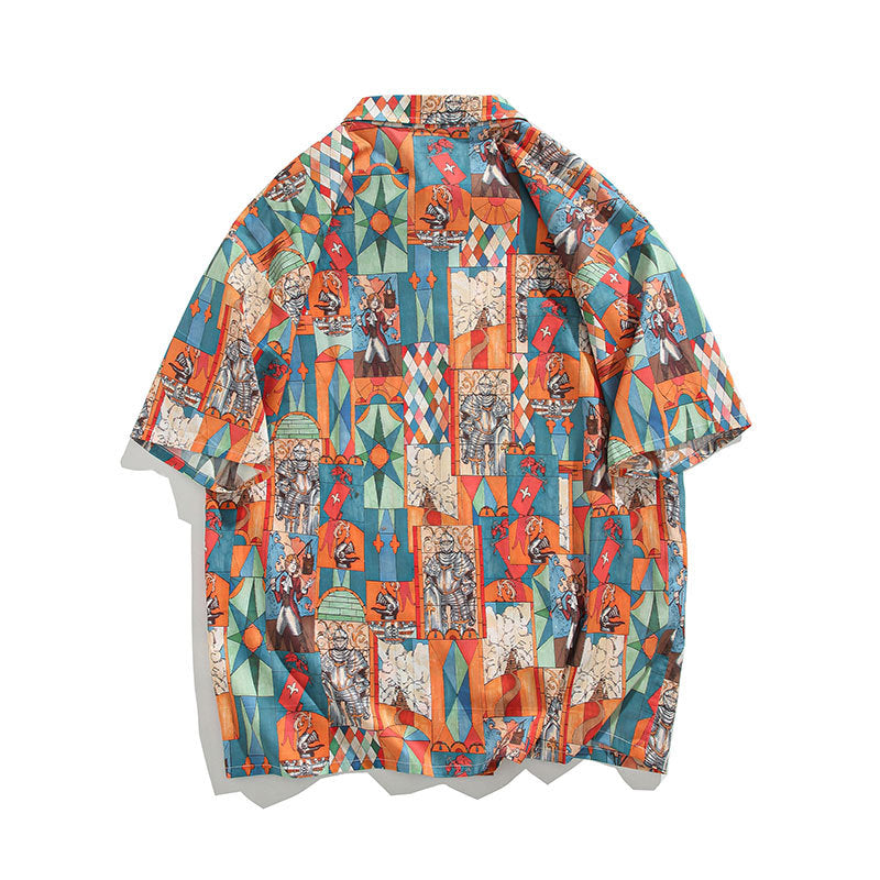 Retro all-over print aloha short-sleeved shirt