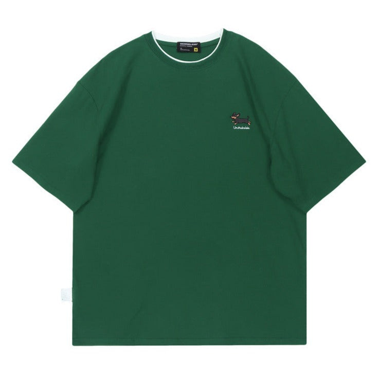 Embroidered animal simple and easy-to-match short-sleeved T-shirt