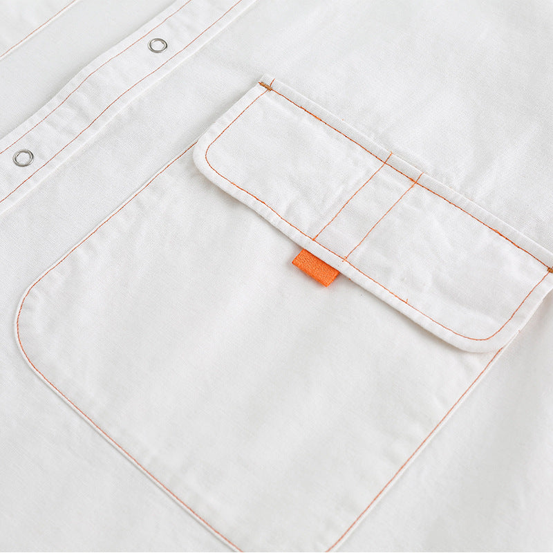 Retro casual plain work short sleeve shirt