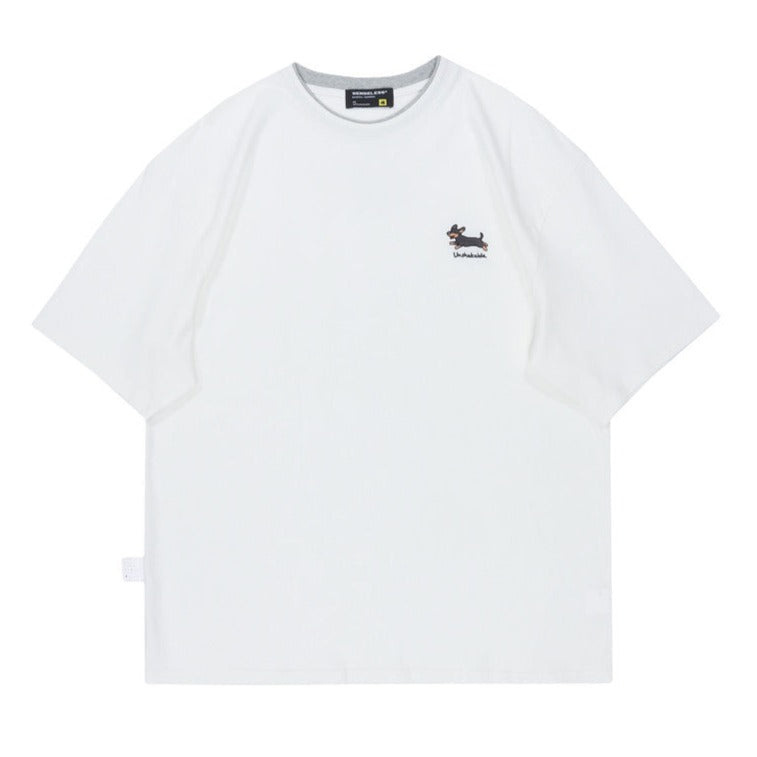 Embroidered animal simple and easy-to-match short-sleeved T-shirt