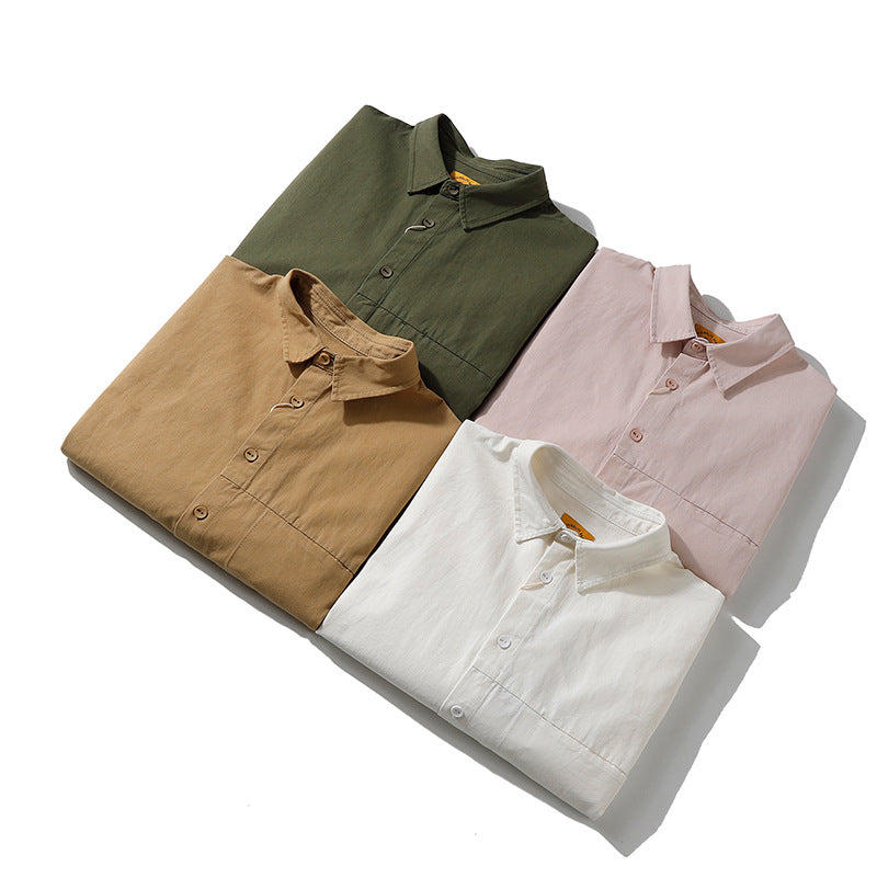 Four-color plain retro work short-sleeved shirt
